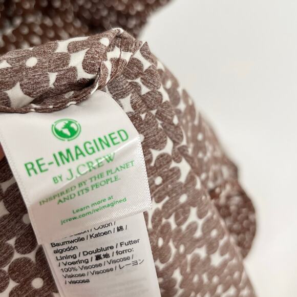 J. Crew Drop Waist Cotton Poplin Mini Dress Womens 8 Brown Floral Pockets Summer - Picture 9 of 11